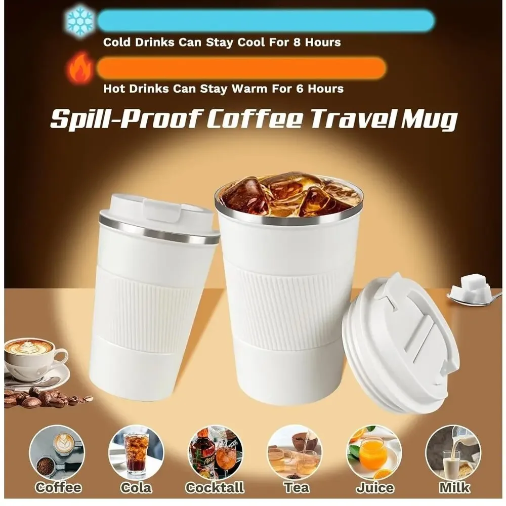 Stainless Steel Travel Coffee Mug W/ Lid White Hot & Cold Insulated Tumbler 12OZ - Picture 2 of 8